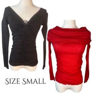 2/$25 ZARA Black & Red Small Long Sleeve Tops Polyester Cotton